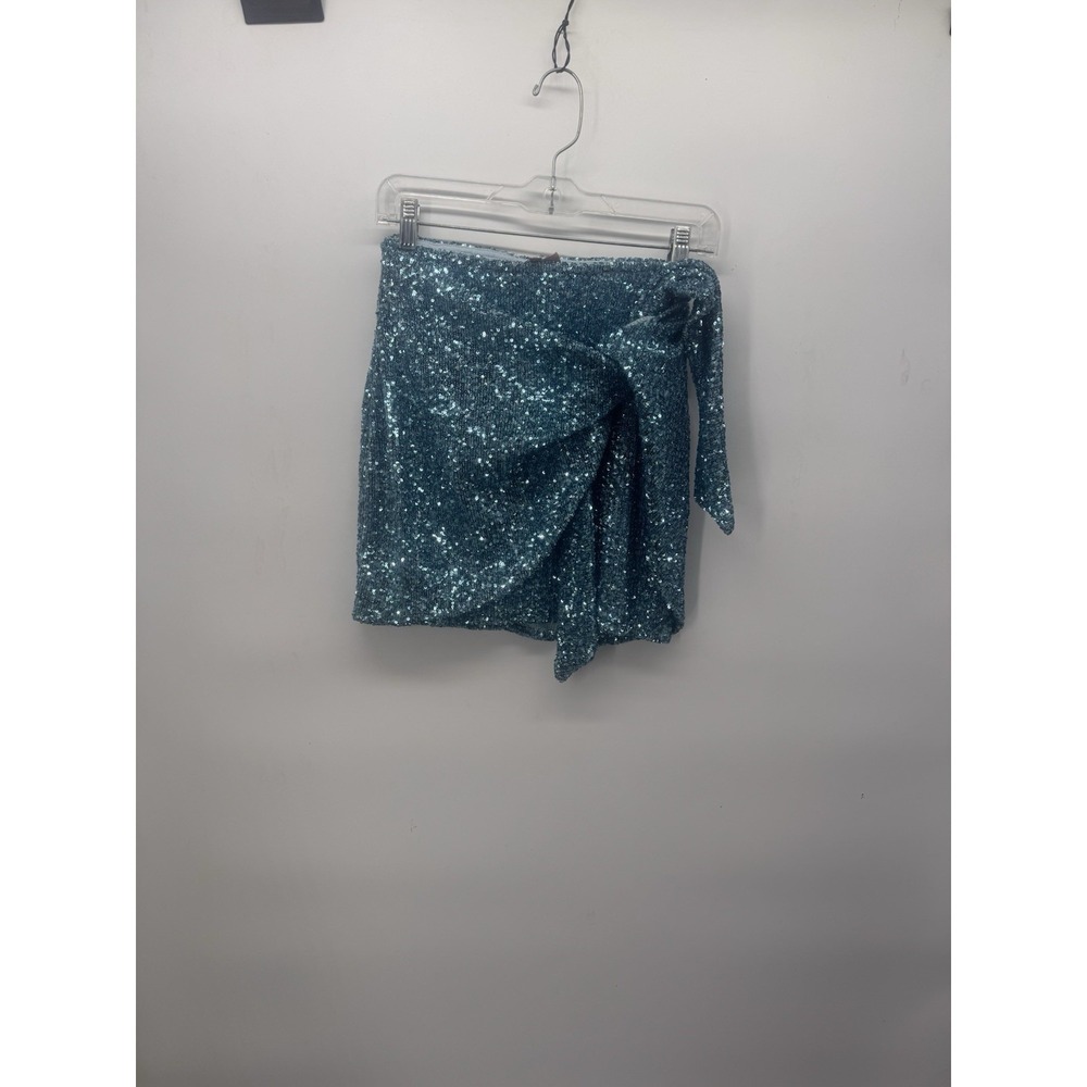 Show Me Your Mumu- Why Knot Sequin Skirt Small Light Blue Wrap Club Wear Barbie